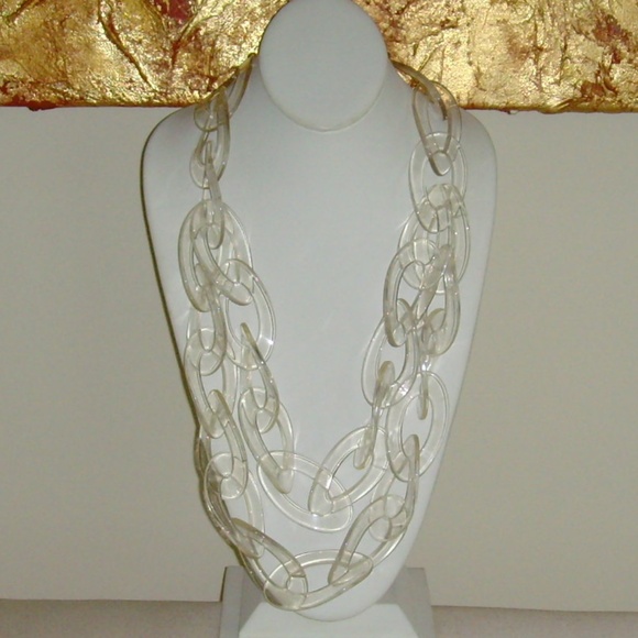 Kenneth Jay Lane Clear Lucite and Gold-Tone Chain Link Style Necklace - Picture 2 of 10